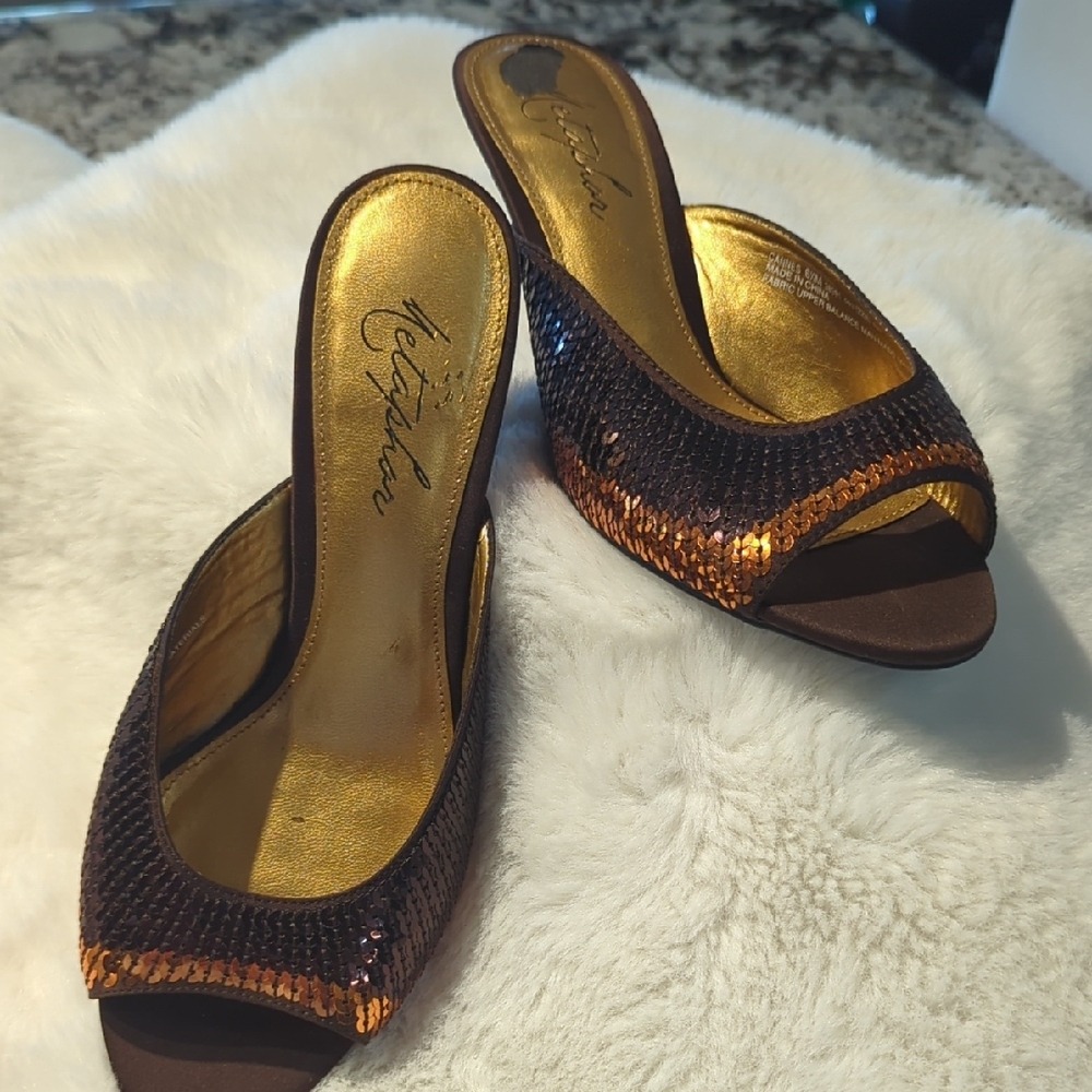 Nina Gold and Brown Sequin Mules